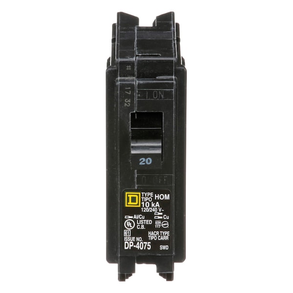 Square D Miniature Circuit Breaker, HOM Series, 20A, 1 Pole, 120/240V AC, 10kA HOM120C - main